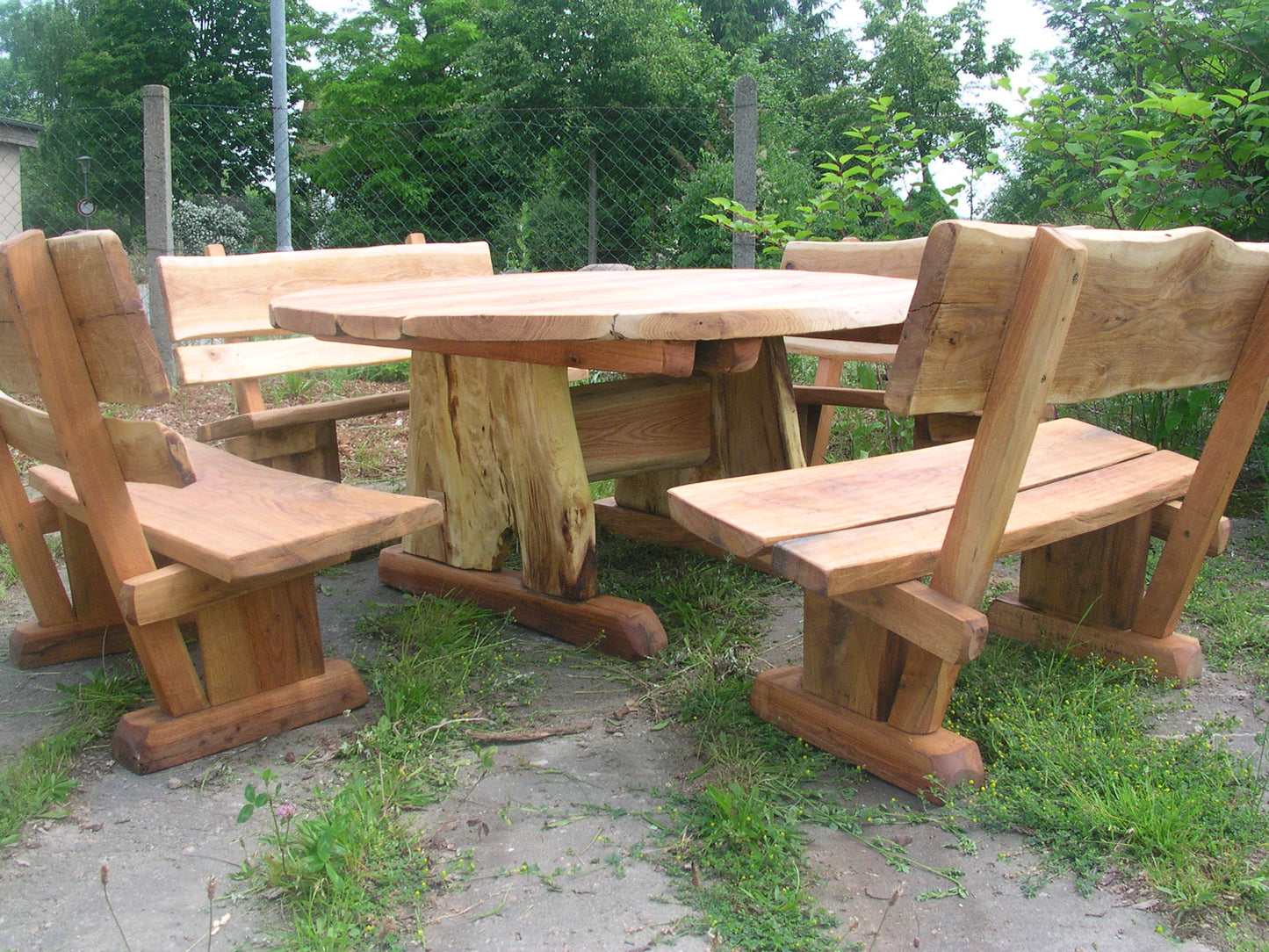 Gartenmöbel, Sitzgruppe, Eiche, rustikal, rund, 150 cm